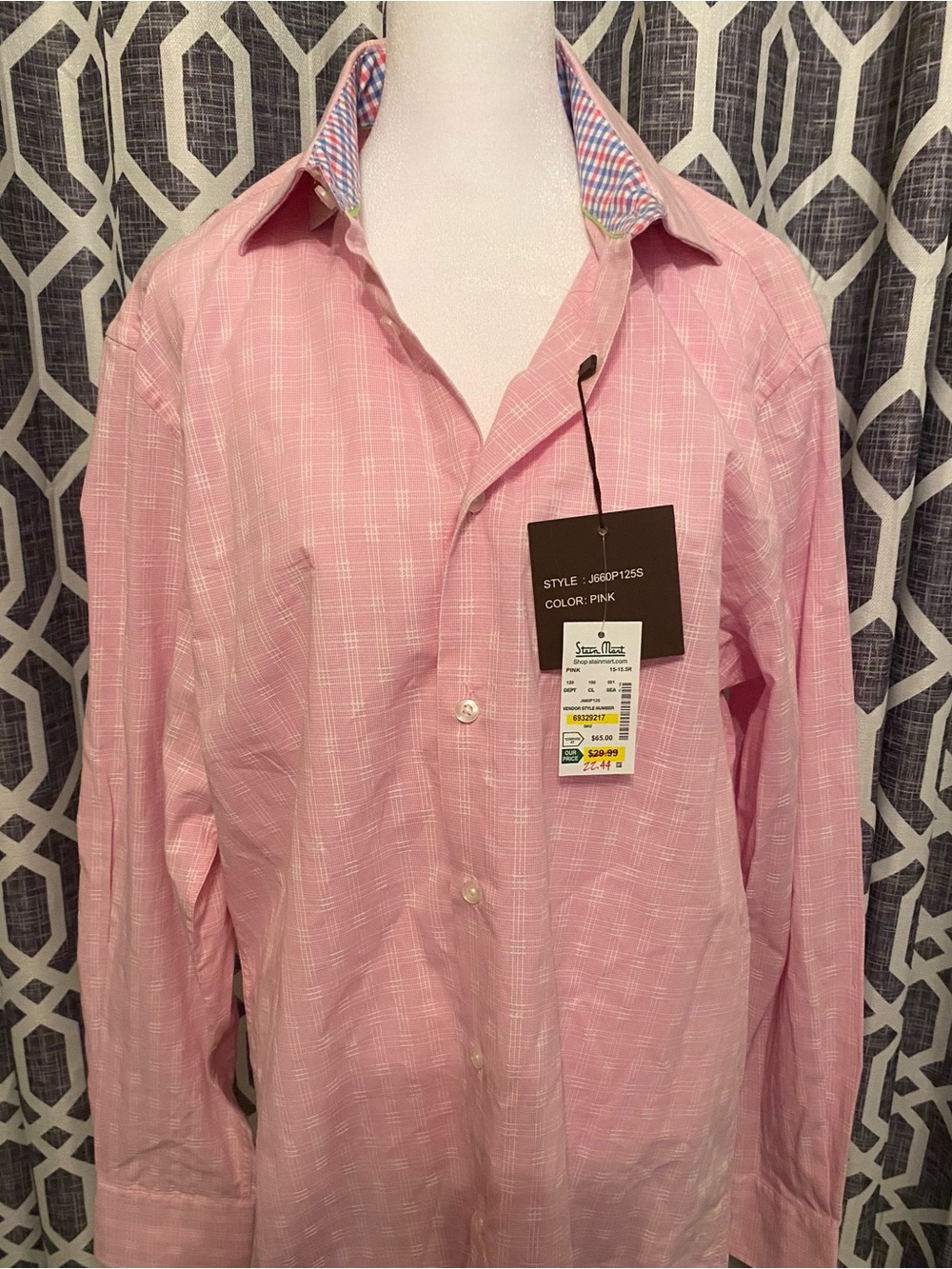 Sean John Pink Plaid Long-Sleeve Dress Shirt